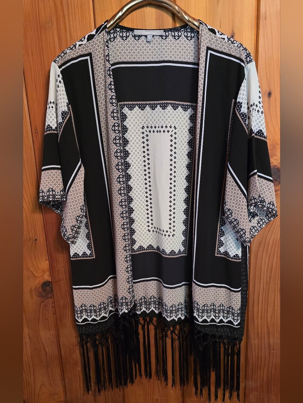 Sweet Rain Black and‎ Cream Patterned Open Cardigan